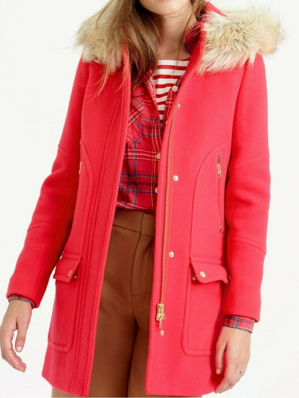 J. Crew Chateau Parka in Electric Red | Stadium Cloth Italian Wool | Size 8